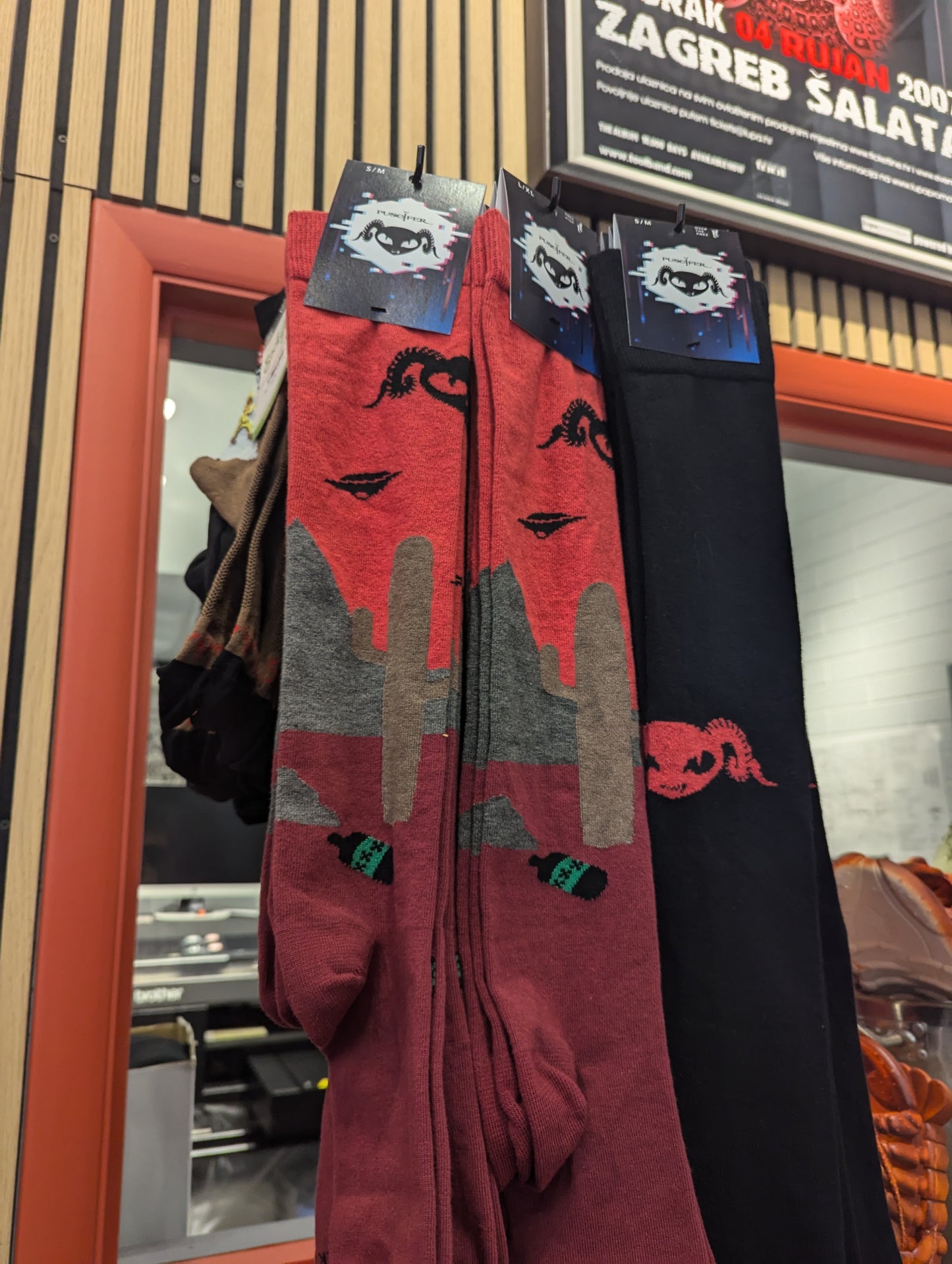 Knee High Argyle UFO Logo Socks - Red on Black