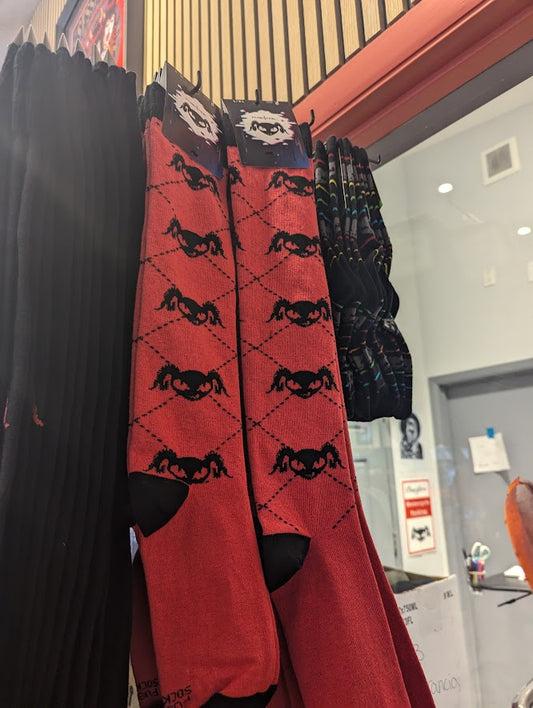 Knee High Argyle Logo Socks - Red on Black